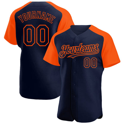 Custom Navy Orange Authentic Raglan Sleeves Baseball Jersey - Sky-Custom