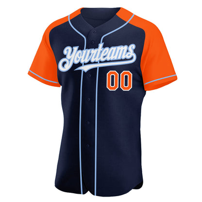 Custom Navy Orange-Light Blue Authentic Raglan Sleeves Baseball Jersey - Sky-Custom
