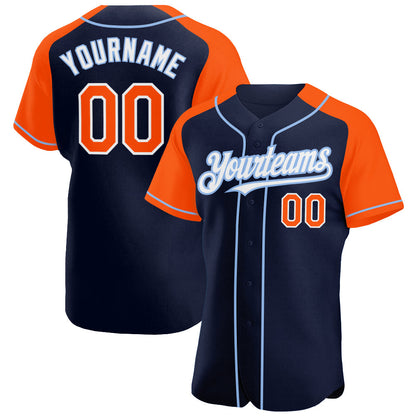 Custom Navy Orange-Light Blue Authentic Raglan Sleeves Baseball Jersey - Sky-Custom