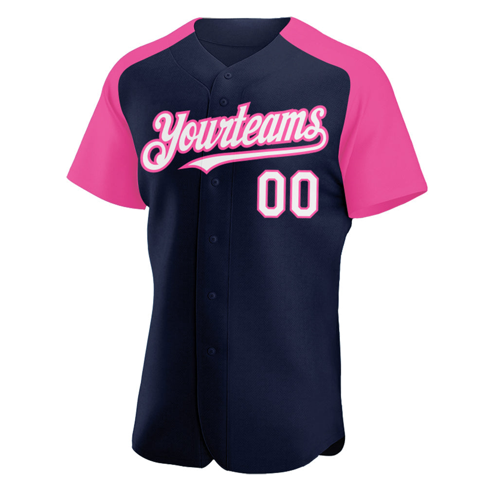 Custom Navy White-Pink Authentic Raglan Sleeves Baseball Jersey - Sky-Custom