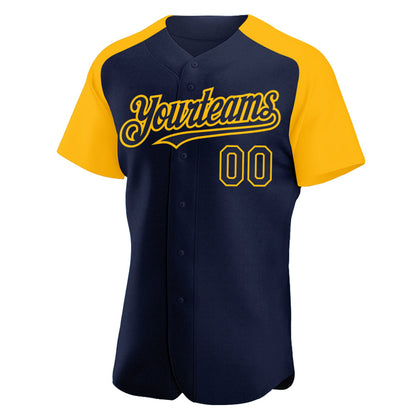 Custom Navy Gold Authentic Raglan Sleeves Baseball Jersey - Sky-Custom