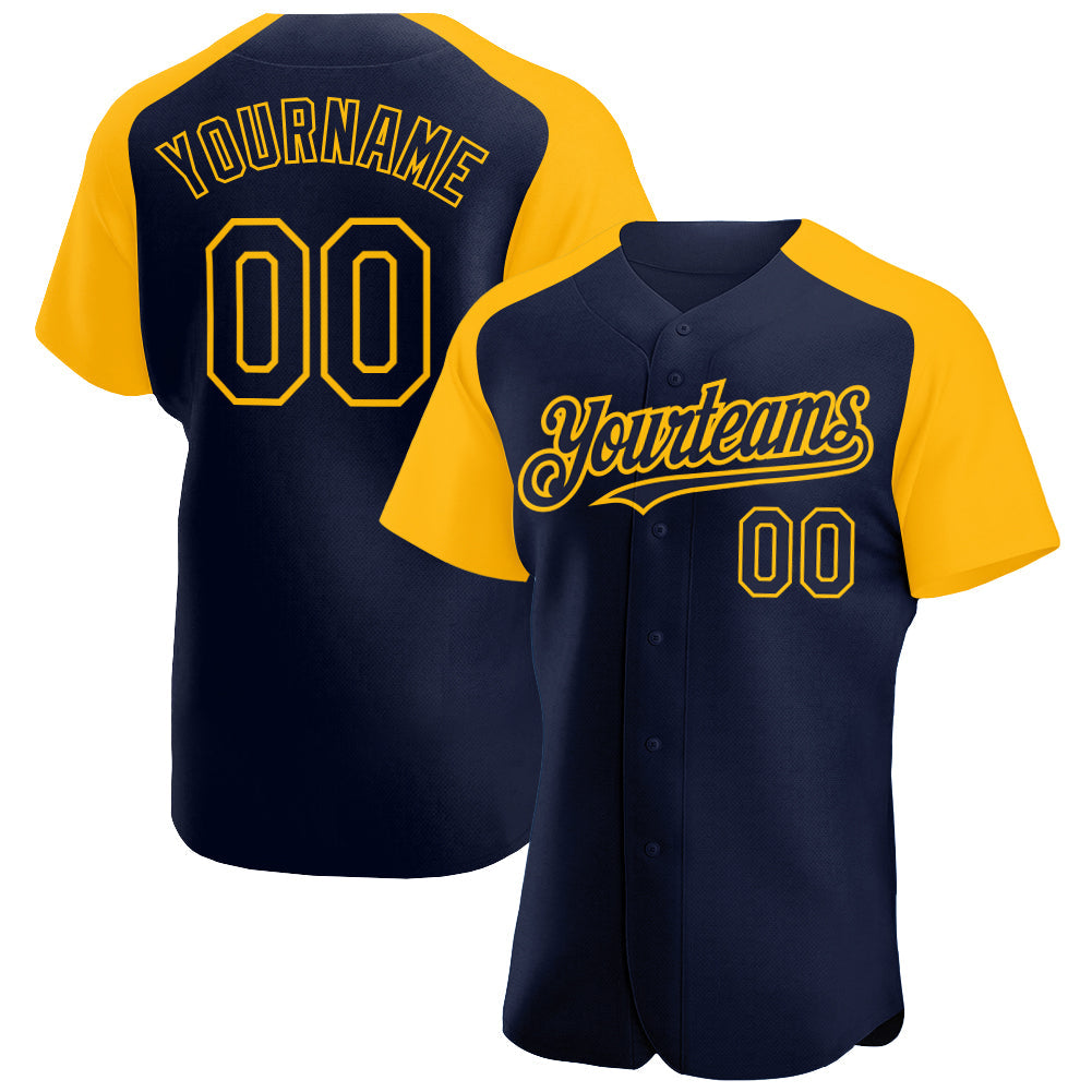 Custom Navy Gold Authentic Raglan Sleeves Baseball Jersey - Sky-Custom