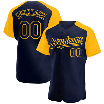 Custom Navy Gold Authentic Raglan Sleeves Baseball Jersey - Sky-Custom