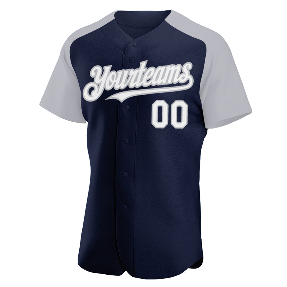 Custom Navy White-Gray Authentic Raglan Sleeves Baseball Jersey - Sky-Custom