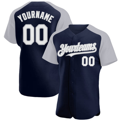 Custom Navy White-Gray Authentic Raglan Sleeves Baseball Jersey - Sky-Custom