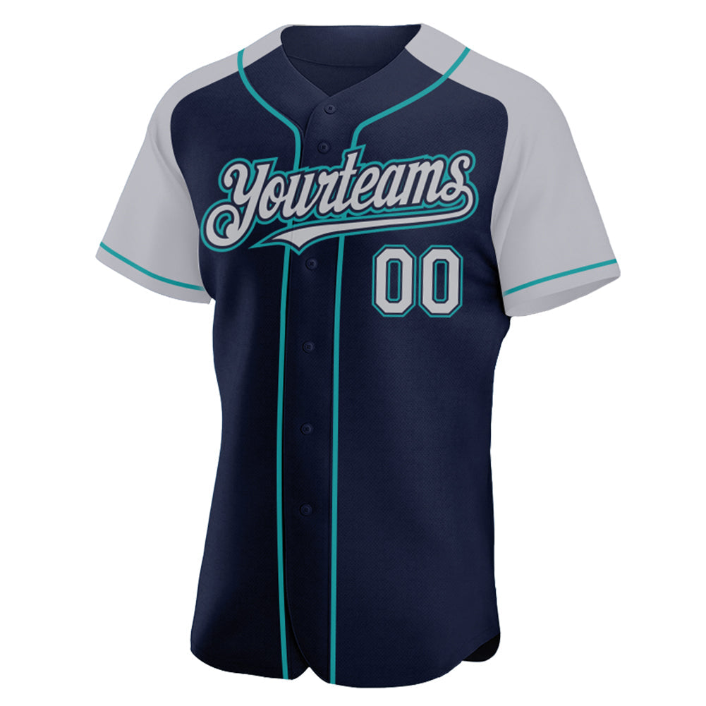 Custom Navy Gray-Teal Authentic Raglan Sleeves Baseball Jersey - Sky-Custom