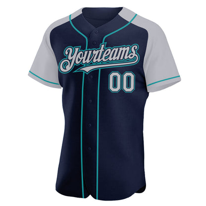 Custom Navy Gray-Teal Authentic Raglan Sleeves Baseball Jersey - Sky-Custom