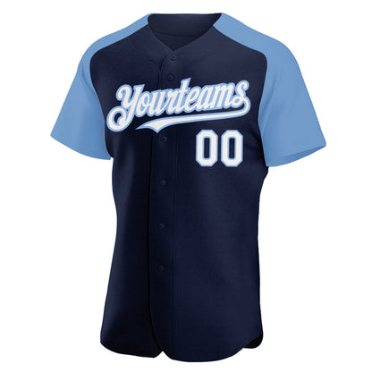 Custom Navy White-Light Blue Authentic Raglan Sleeves Baseball Jersey - Sky-Custom