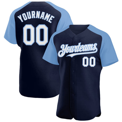 Custom Navy White-Light Blue Authentic Raglan Sleeves Baseball Jersey - Sky-Custom