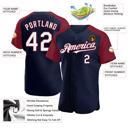 Custom Navy White-Crimson Authentic Raglan Sleeves Baseball Jersey - Sky-Custom