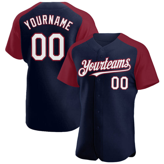 Custom Navy White-Crimson Authentic Raglan Sleeves Baseball Jersey - Sky-Custom