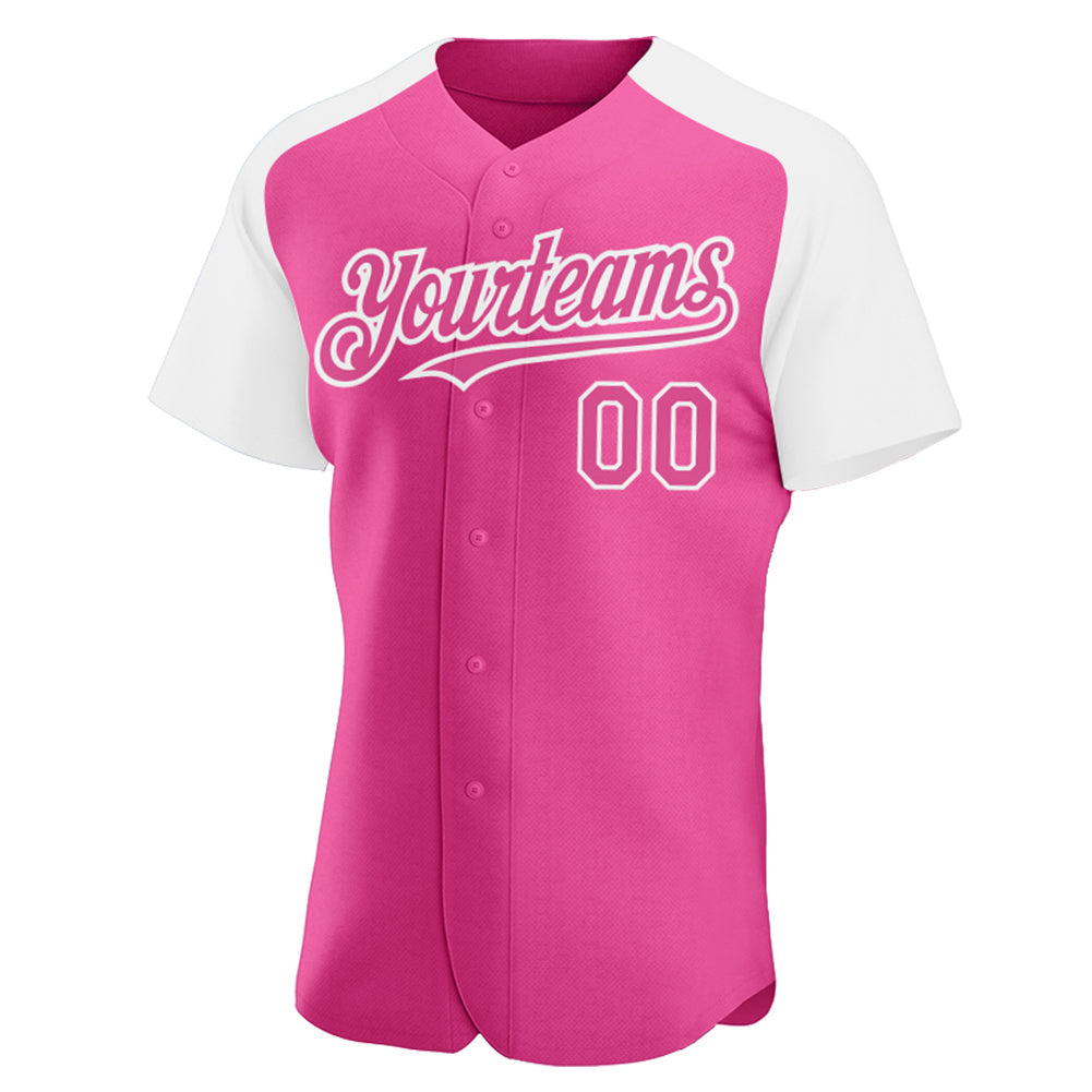 Custom Pink White Authentic Raglan Sleeves Baseball Jersey - Sky-Custom