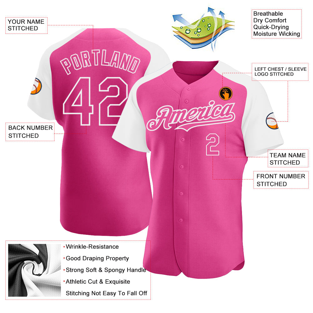 Custom Pink White Authentic Raglan Sleeves Baseball Jersey - Sky-Custom