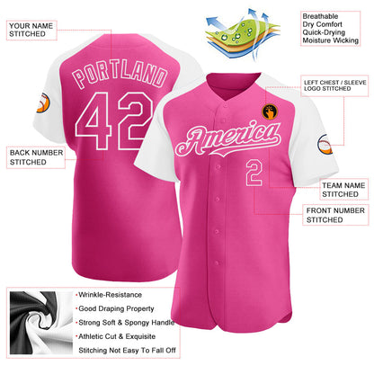 Custom Pink White Authentic Raglan Sleeves Baseball Jersey - Sky-Custom