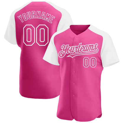 Custom Pink White Authentic Raglan Sleeves Baseball Jersey - Sky-Custom