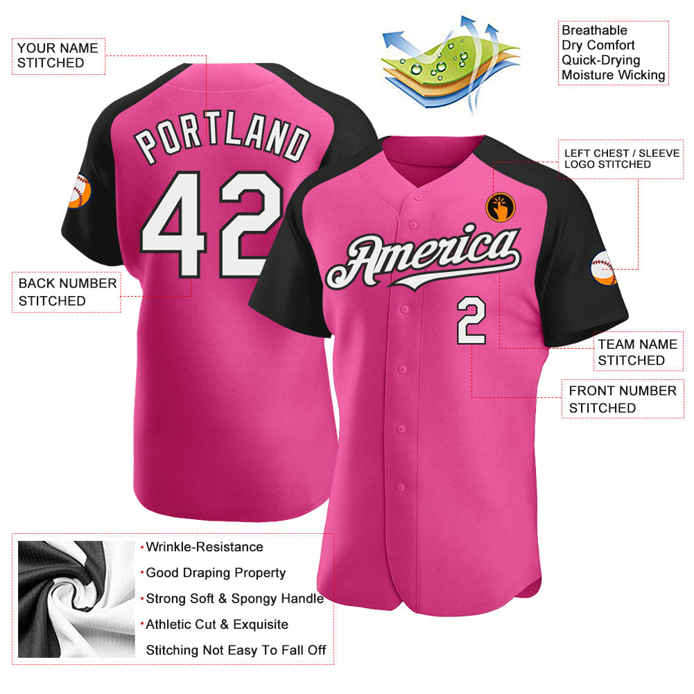 Custom Pink White-Black Authentic Raglan Sleeves Baseball Jersey - Sky-Custom