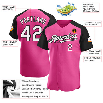 Custom Pink White-Black Authentic Raglan Sleeves Baseball Jersey - Sky-Custom