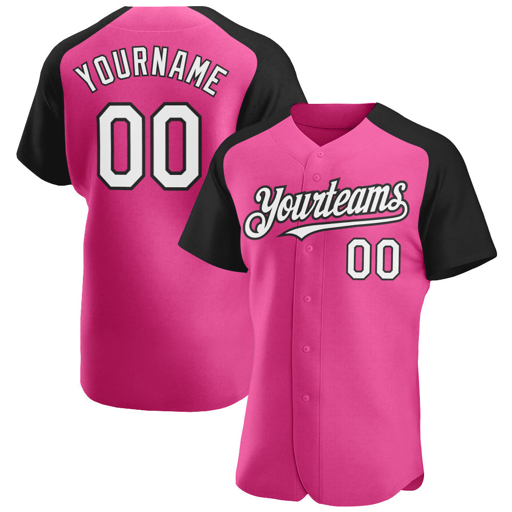 Custom Pink White-Black Authentic Raglan Sleeves Baseball Jersey - Sky-Custom