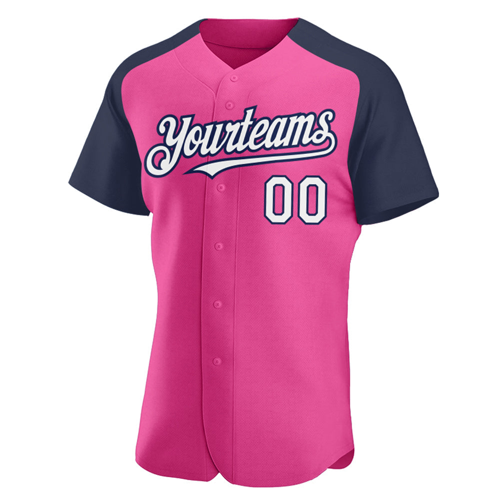 Custom Pink White-Navy Authentic Raglan Sleeves Baseball Jersey - Sky-Custom