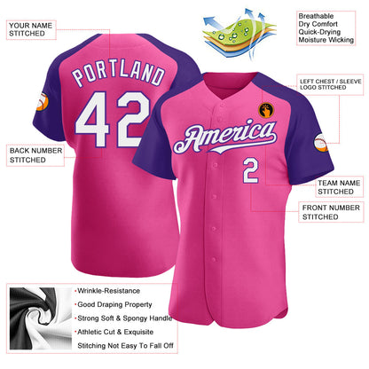 Custom Pink White-Purple Authentic Raglan Sleeves Baseball Jersey - Sky-Custom