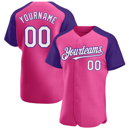 Custom Pink White-Purple Authentic Raglan Sleeves Baseball Jersey - Sky-Custom