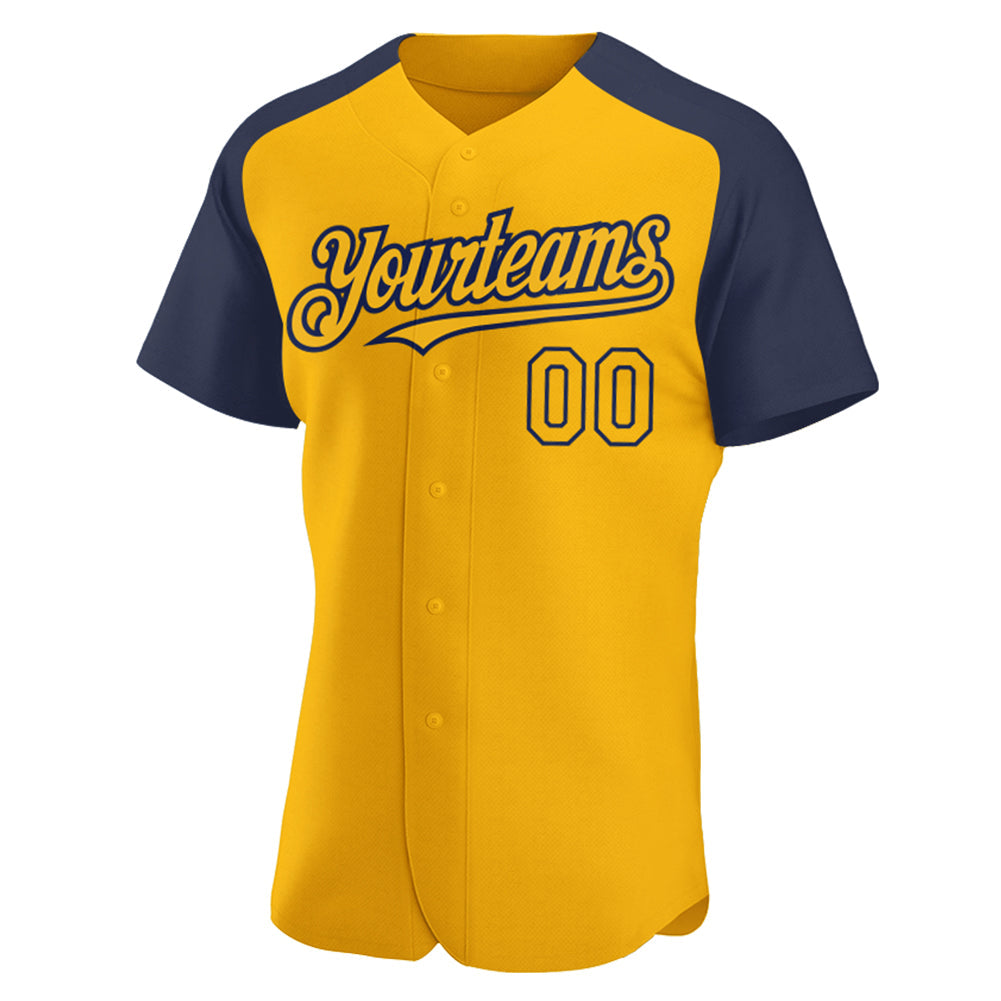 Custom Gold Navy Authentic Raglan Sleeves Baseball Jersey - Sky-Custom