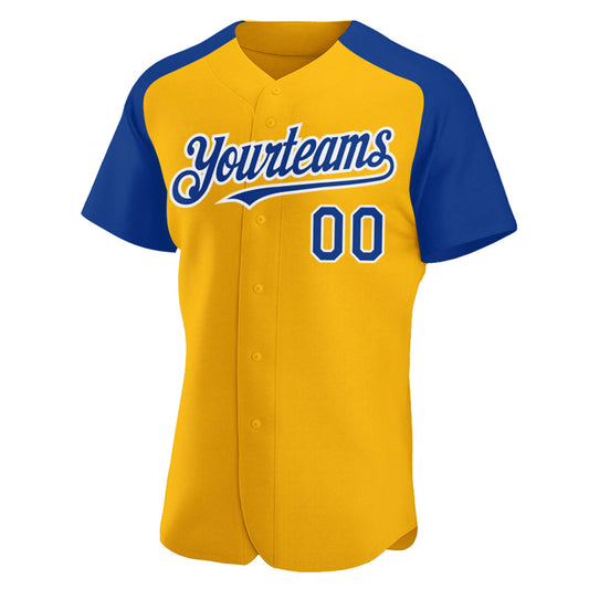 Custom Gold Royal-White Authentic Raglan Sleeves Baseball Jersey - Sky-Custom