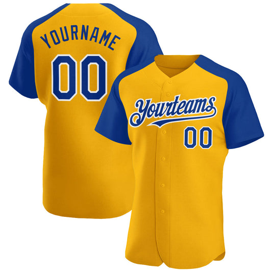 Custom Gold Royal-White Authentic Raglan Sleeves Baseball Jersey - Sky-Custom