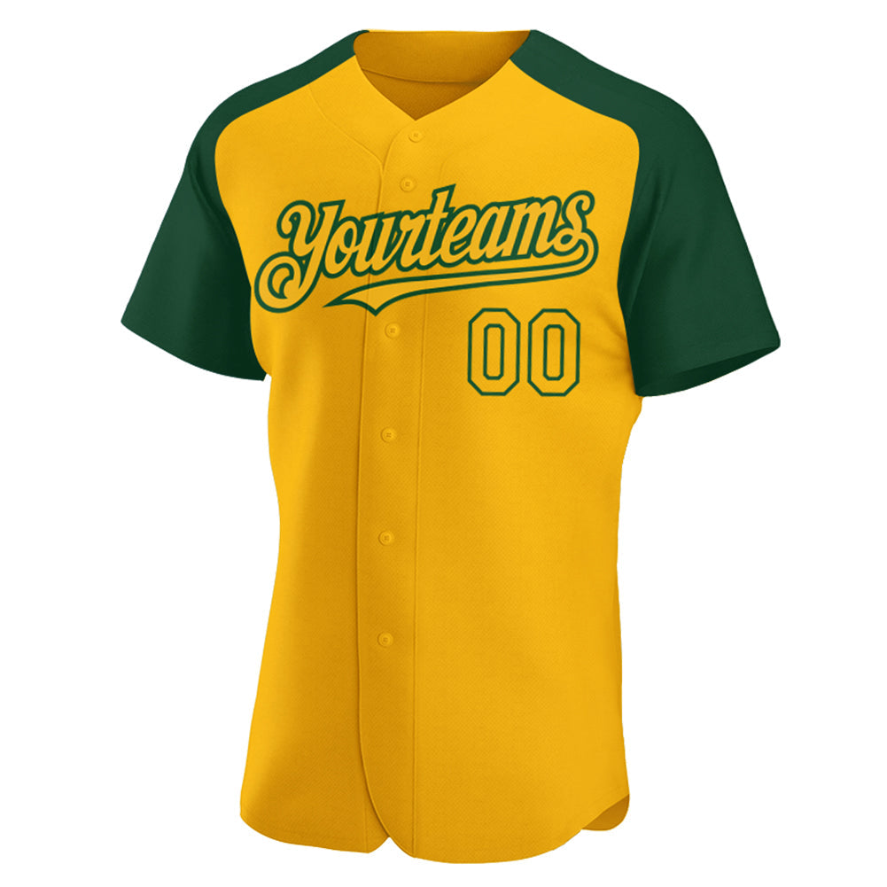 Custom Gold Green Authentic Raglan Sleeves Baseball Jersey - Sky-Custom