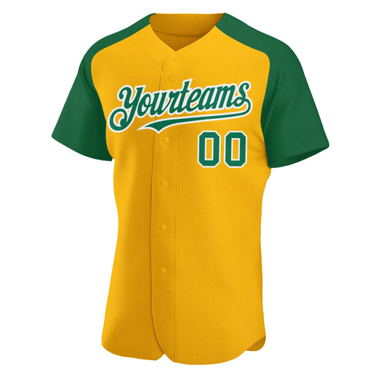 Custom Gold Kelly Green-White Authentic Raglan Sleeves Baseball Jersey - Sky-Custom