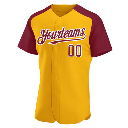 Custom Gold Crimson-White Authentic Raglan Sleeves Baseball Jersey - Sky-Custom