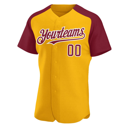 Custom Gold Crimson-White Authentic Raglan Sleeves Baseball Jersey - Sky-Custom