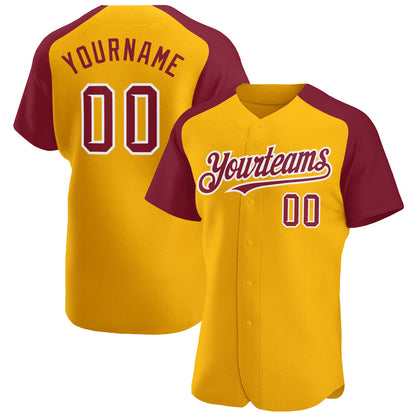 Custom Gold Crimson-White Authentic Raglan Sleeves Baseball Jersey - Sky-Custom
