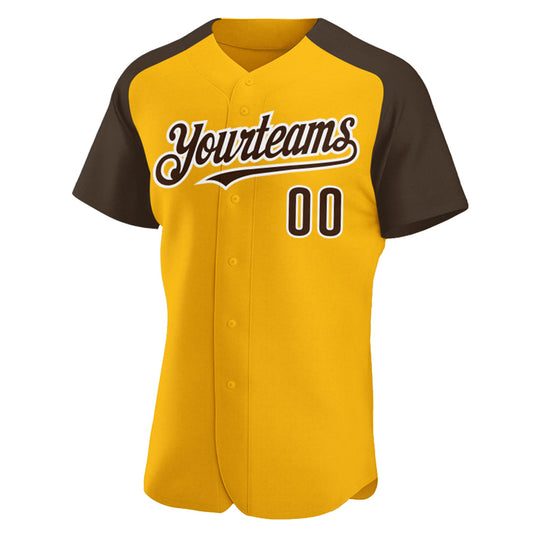 Custom Gold Brown-White Authentic Raglan Sleeves Baseball Jersey - Sky-Custom