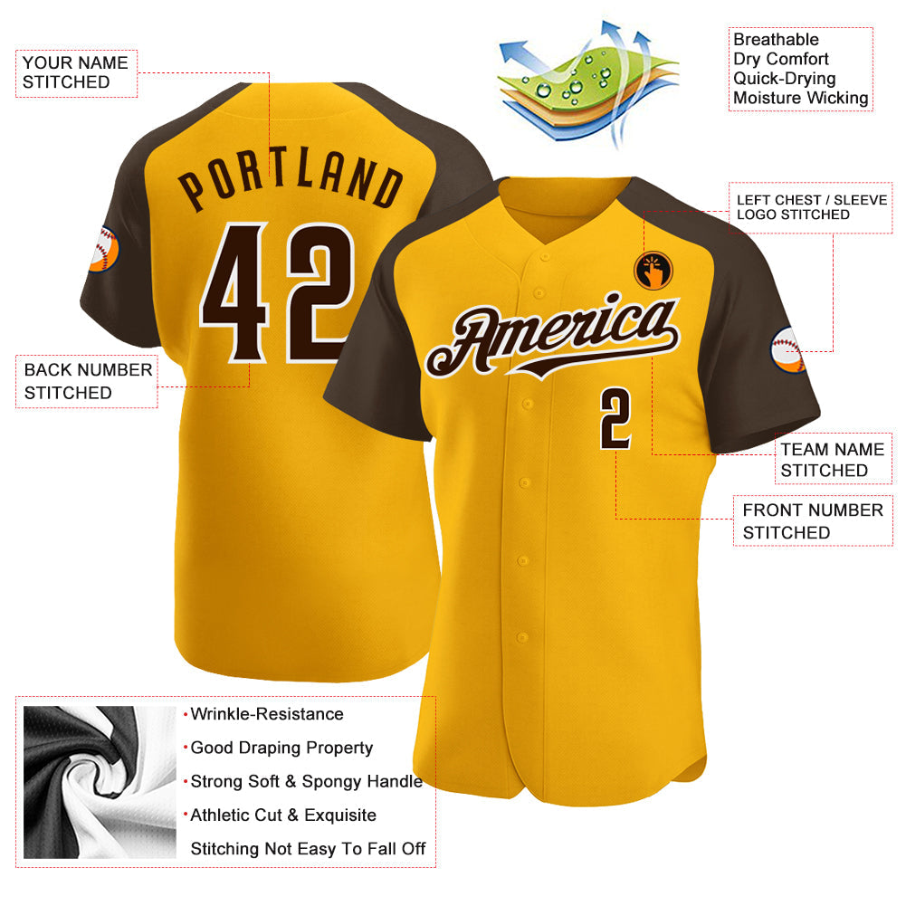Custom Gold Brown-White Authentic Raglan Sleeves Baseball Jersey - Sky-Custom