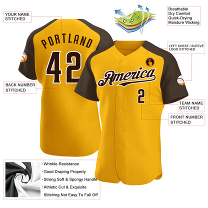 Custom Gold Brown-White Authentic Raglan Sleeves Baseball Jersey - Sky-Custom