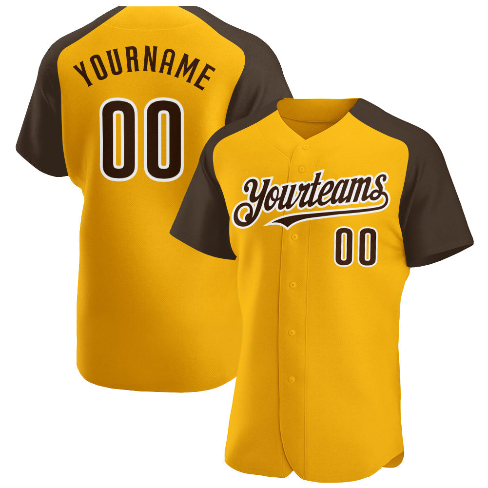 Custom Gold Brown-White Authentic Raglan Sleeves Baseball Jersey - Sky-Custom
