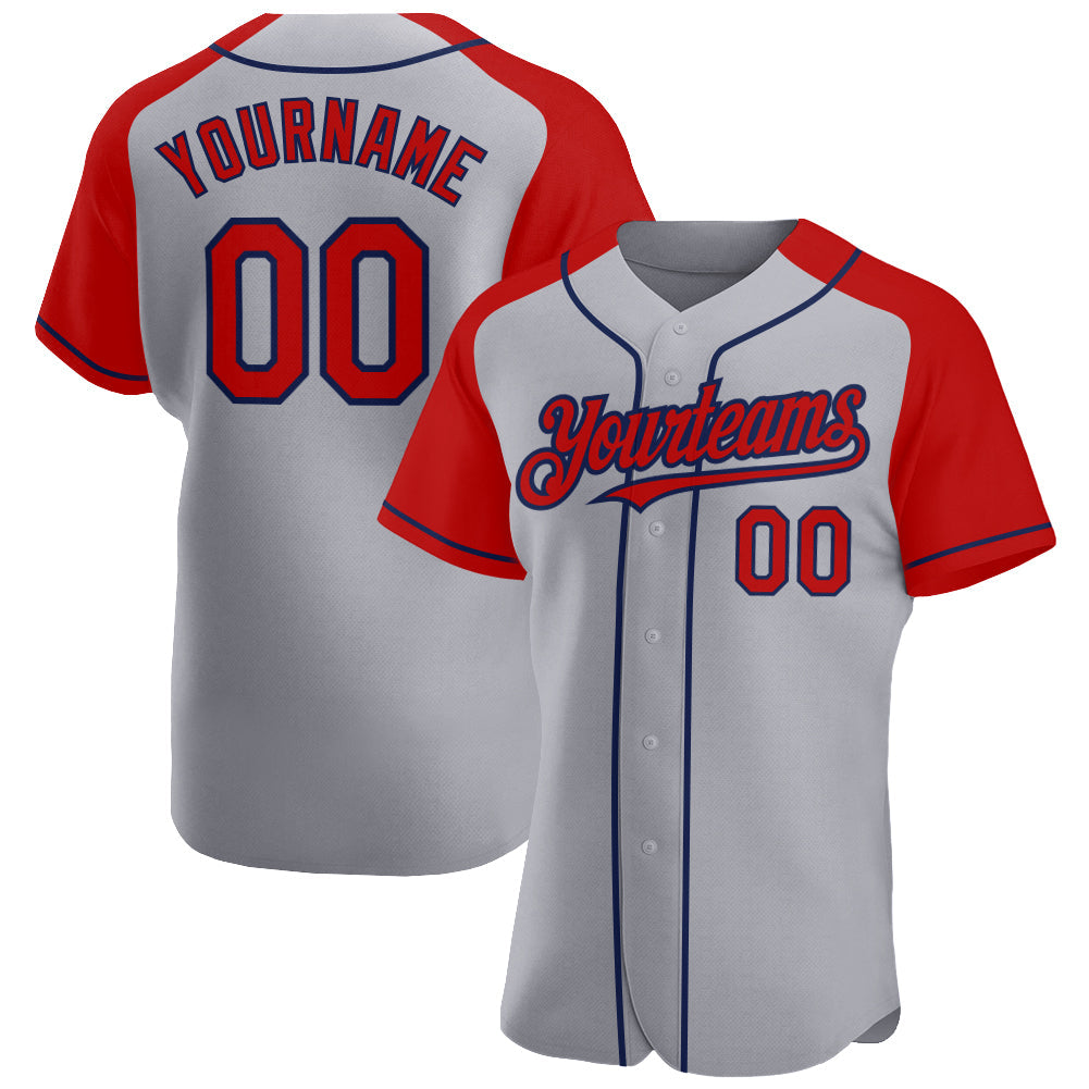 Custom Gray Red-Navy Authentic Raglan Sleeves Baseball Jersey - Sky-Custom