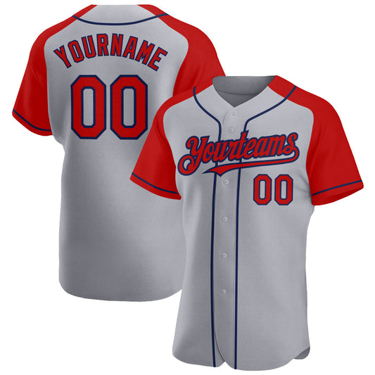 Custom Gray Red-Navy Authentic Raglan Sleeves Baseball Jersey - Sky-Custom