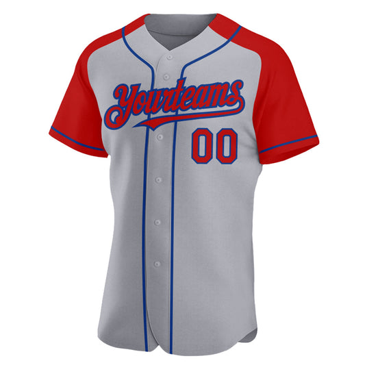 Custom Gray Red-Royal Authentic Raglan Sleeves Baseball Jersey - Sky-Custom