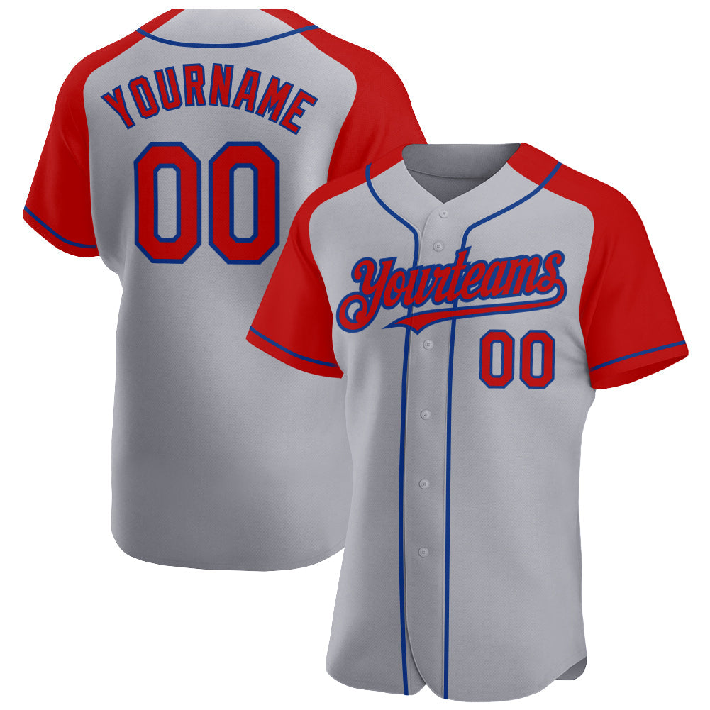 Custom Gray Red-Royal Authentic Raglan Sleeves Baseball Jersey - Sky-Custom