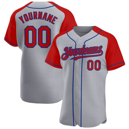 Custom Gray Red-Royal Authentic Raglan Sleeves Baseball Jersey - Sky-Custom