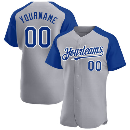 Custom Gray Royal-White Authentic Raglan Sleeves Baseball Jersey - Sky-Custom