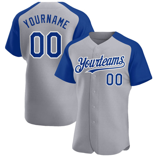 Custom Gray Royal-White Authentic Raglan Sleeves Baseball Jersey - Sky-Custom