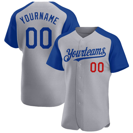 Custom Gray Royal-Red Authentic Raglan Sleeves Baseball Jersey - Sky-Custom