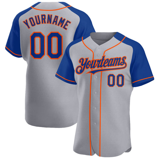 Custom Gray Royal-Orange Authentic Raglan Sleeves Baseball Jersey - Sky-Custom