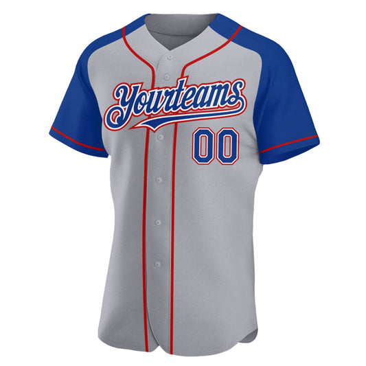 Custom Gray Royal-Red Authentic Raglan Sleeves Baseball Jersey - Sky-Custom