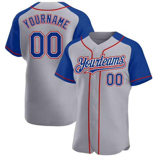 Custom Gray Royal-Red Authentic Raglan Sleeves Baseball Jersey - Sky-Custom