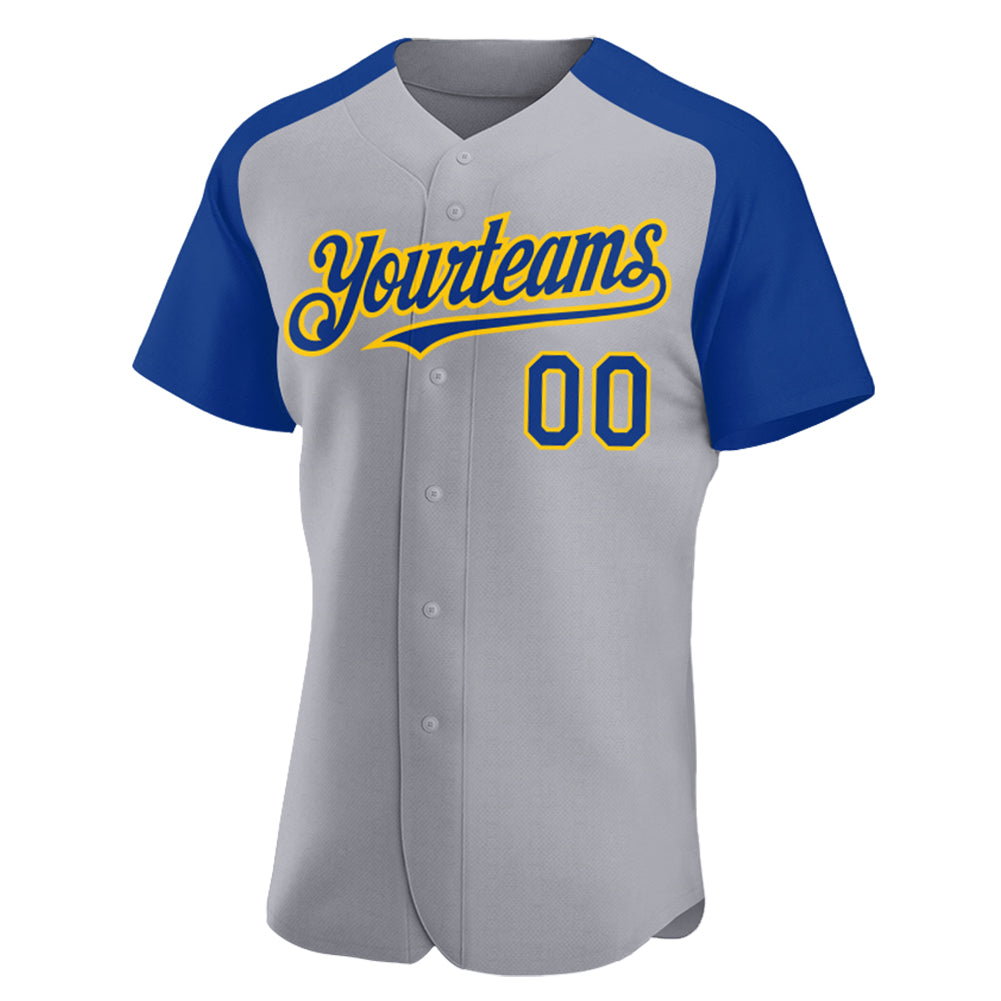 Custom Gray Royal-Yellow Authentic Raglan Sleeves Baseball Jersey - Sky-Custom