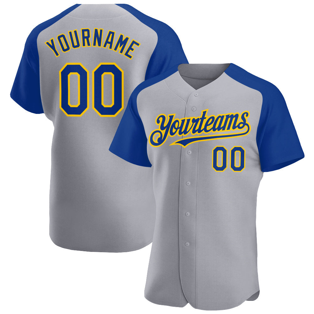 Custom Gray Royal-Yellow Authentic Raglan Sleeves Baseball Jersey - Sky-Custom